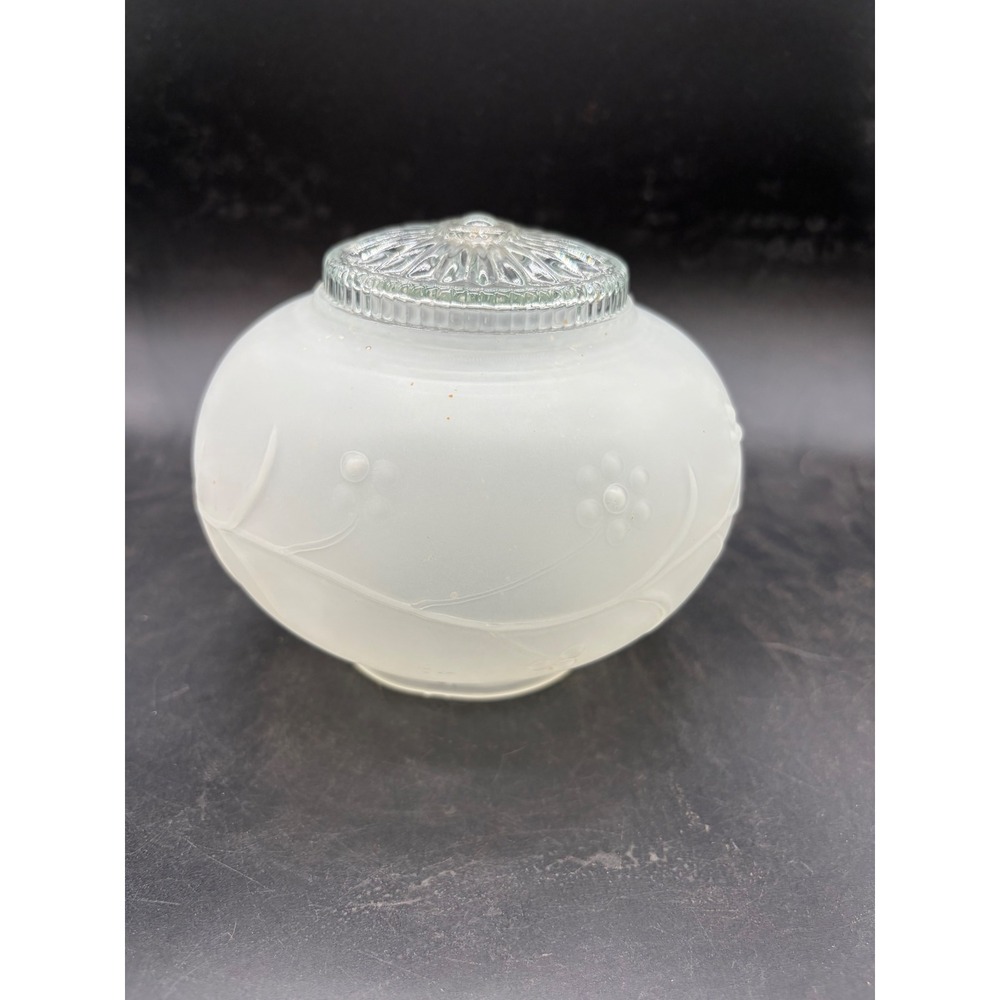 Vintage Frosted Glass Light Shade Embossed Floral Vine Sunburst Clear Top Globe
